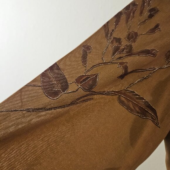Pari passu Mustard brown fall midi Floral sheer sleeve Embroider Boho dress L - Picture 4 of 12